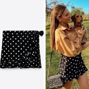 Zara Black Polka Dot Skort with Ruffle Hem